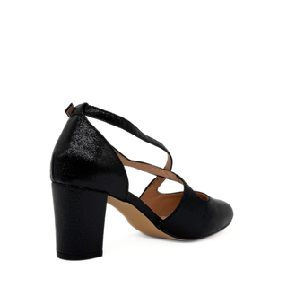 Oren Metallic Cross-Strap Block Heel Pumps
