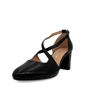 Oren Metallic Cross-Strap Block Heel Pumps